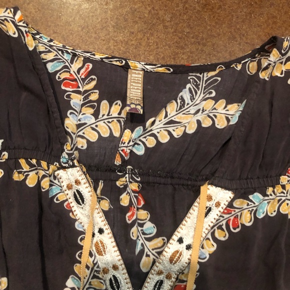 Free People Cap-Sleeve Baby Doll Waist Floral Print Top Sz S - Picture 3 of 12